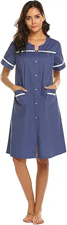 Ekouaer Sleepwear Womens Snap Front Nightgown Housecoat Cotton