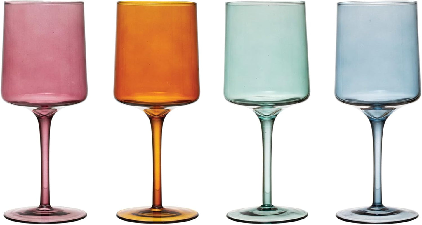 Creative Co-Op Wine Glass Set in 4 Exquisite Colors for Entertaining