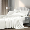 P Pothuiny Queen Satin Sheets 6-Piece Set - Silky Ivory White Luxury