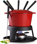 Cast Iron Cheese Fondue Pot Set for 6 - Portable Red Fondue Kit