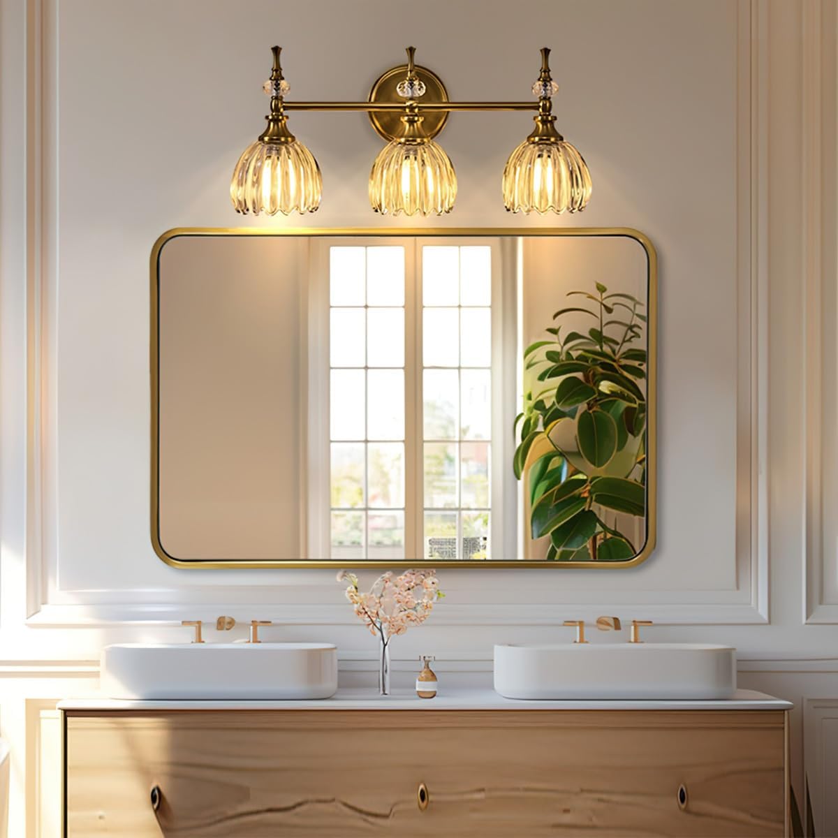 Stunning 48x32 Inch Gold Bathroom Mirror with Unique Design
