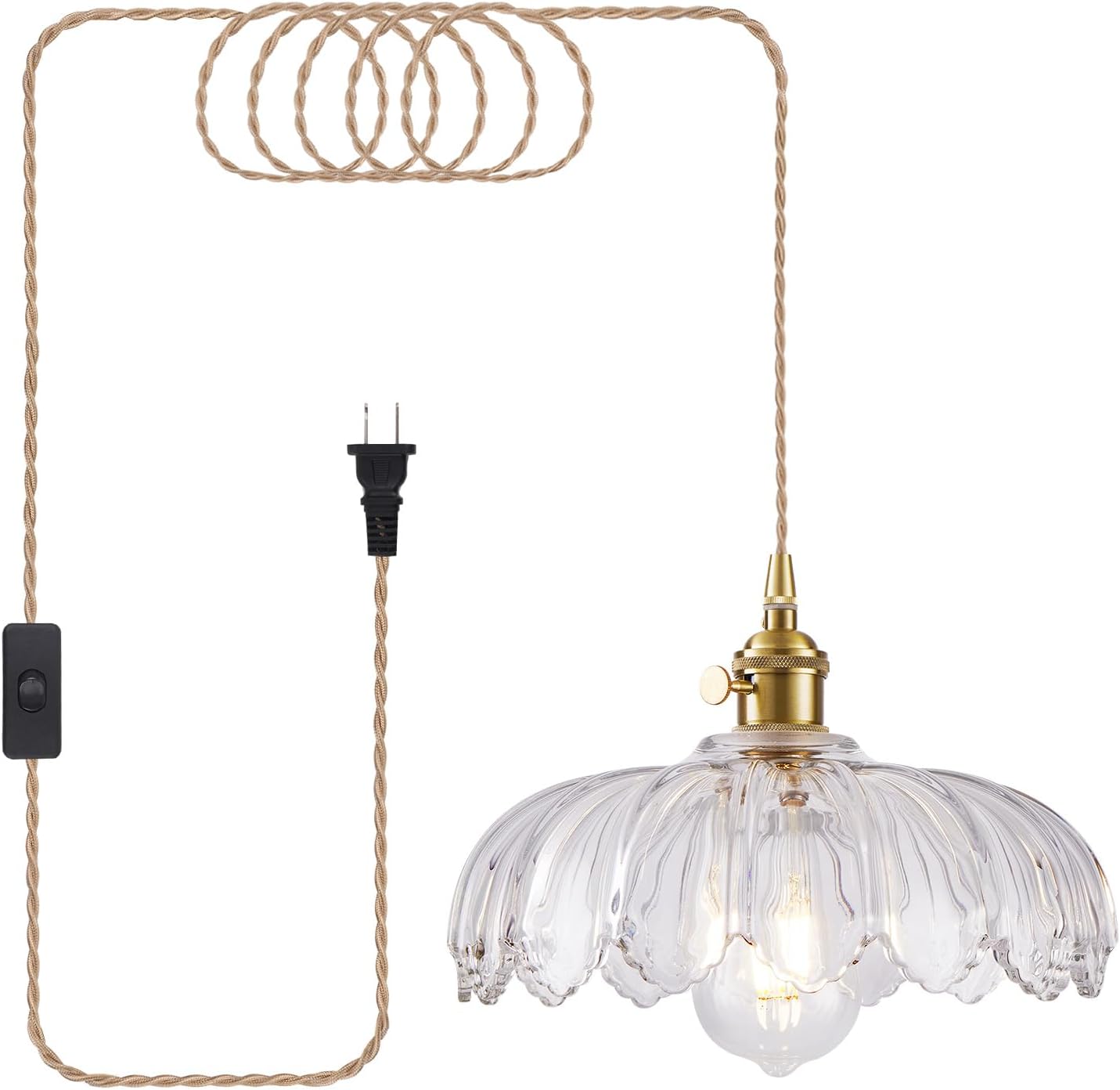 Plug in Pendant Light with Green Glass for Modern Spaces