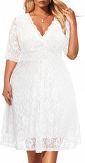 Women's Plus Size Wedding Guest Lace Wrap V Neck Dress - Flattering