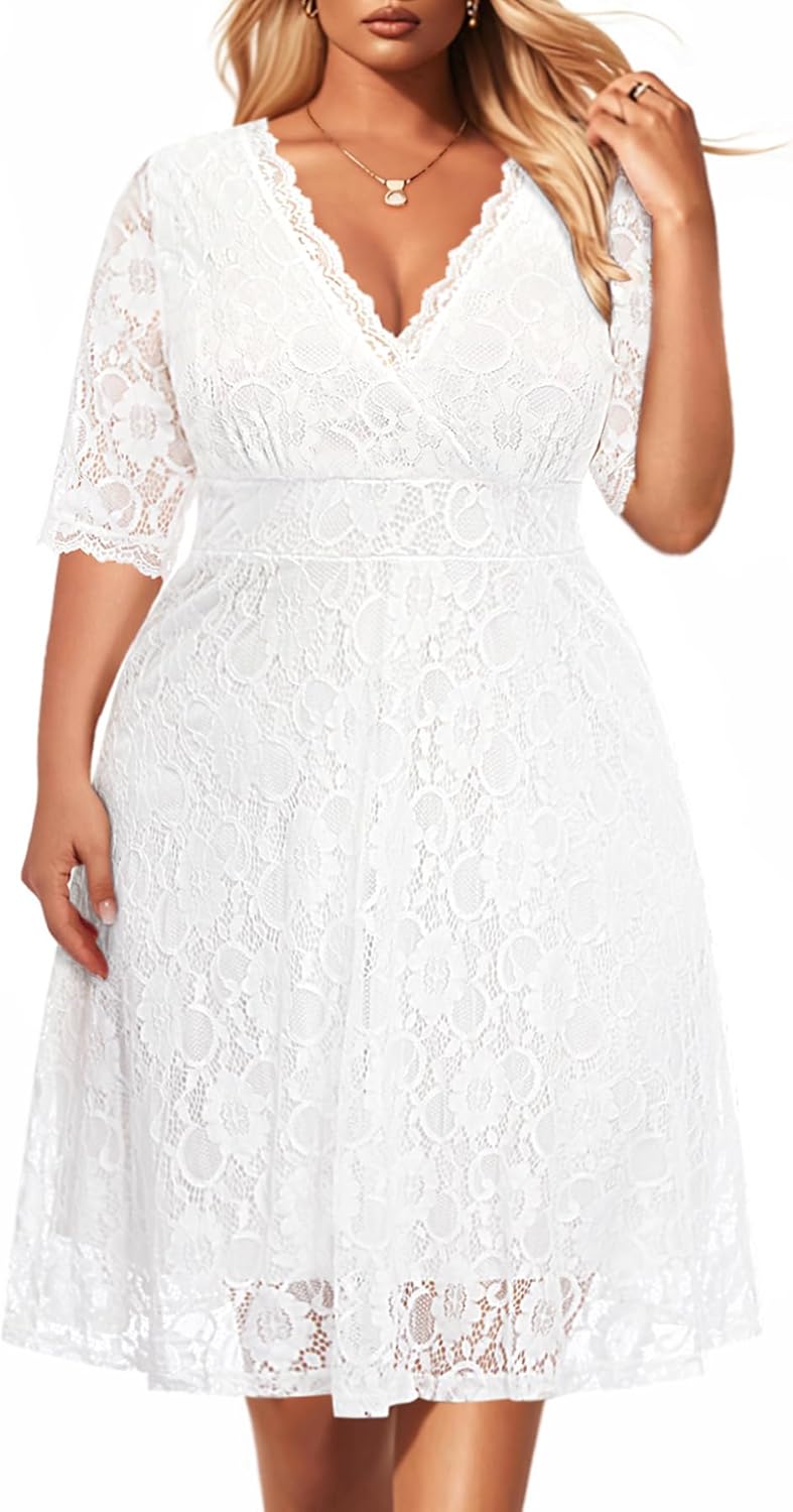 Plus Size Wedding Guest Cocktail Dress with Lace Wrap V Neck