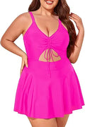 Summer Mae Women's Plus Size One Piece Swim Dress with Skirt