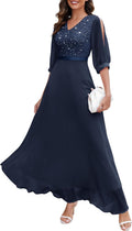 Sequin Maxi Evening Dress Split Sleeves - Elegant Sparkle for Events