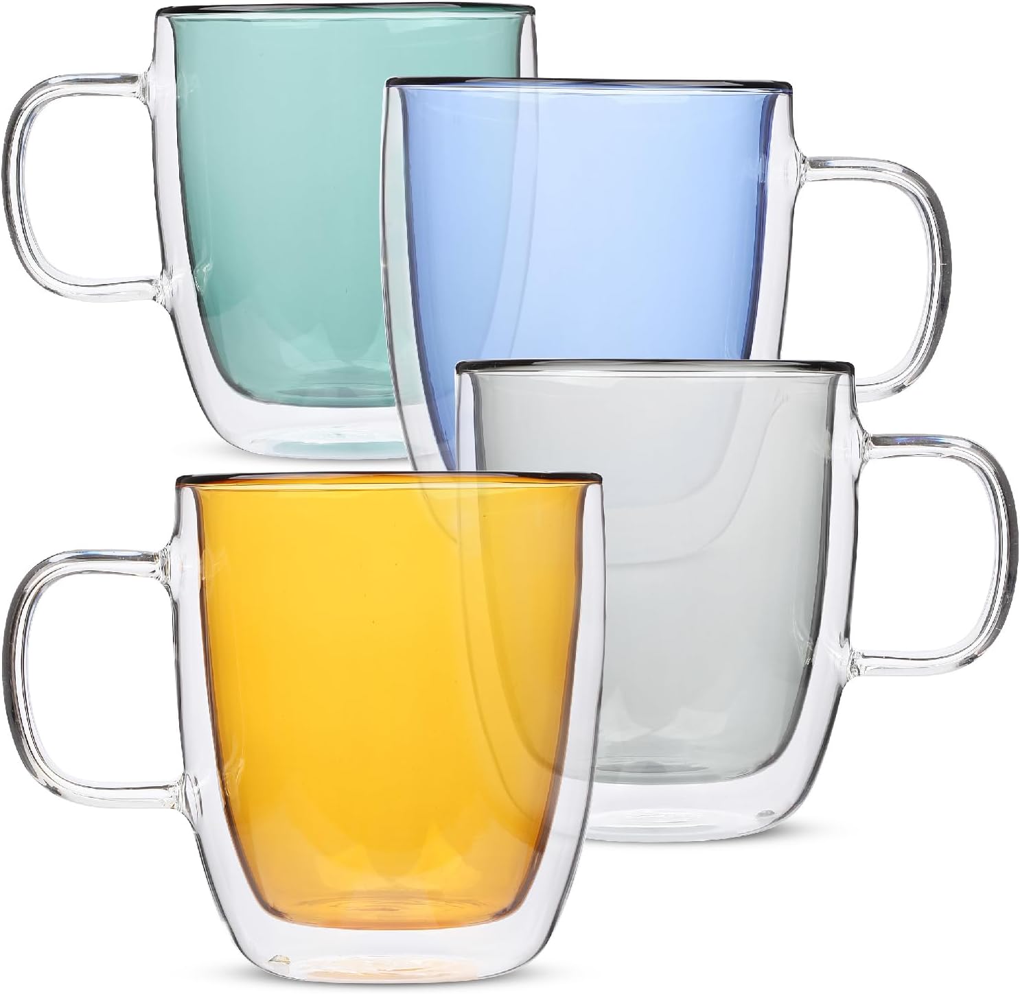 Colored Double Walled Glass Coffee Mugs Set of 4 for Beverages