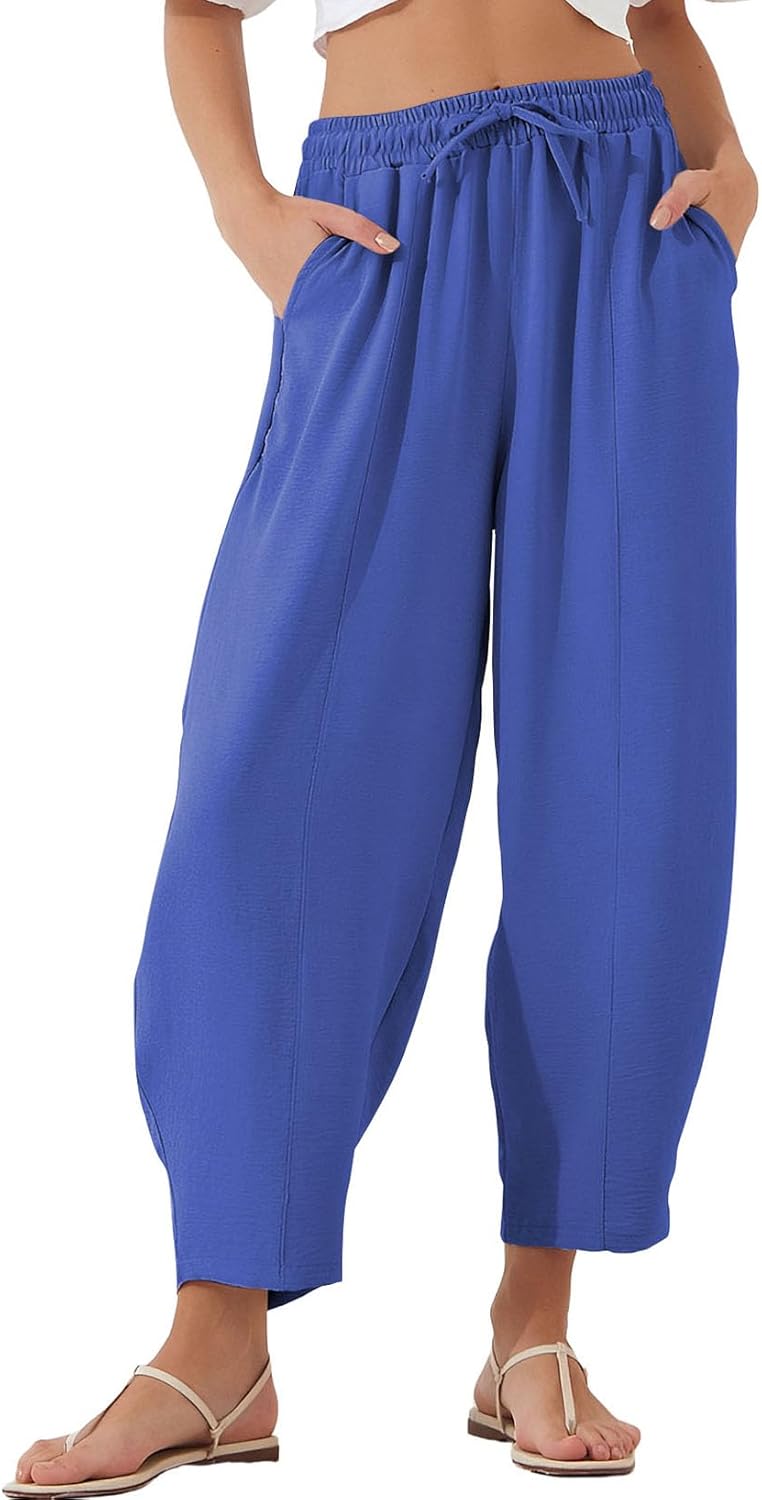 EVALESS Women's Summer High Waisted Baggy Pants for Comfort