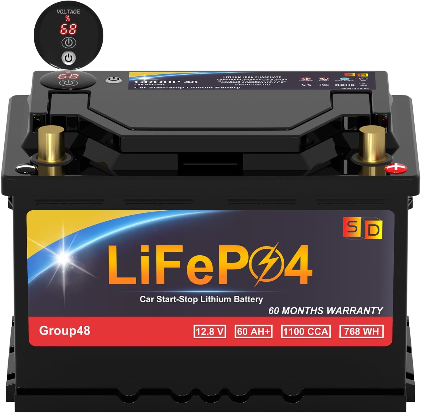 High-Performance LiFePO4 Car Battery - 12.8V 60Ah 1100CCA