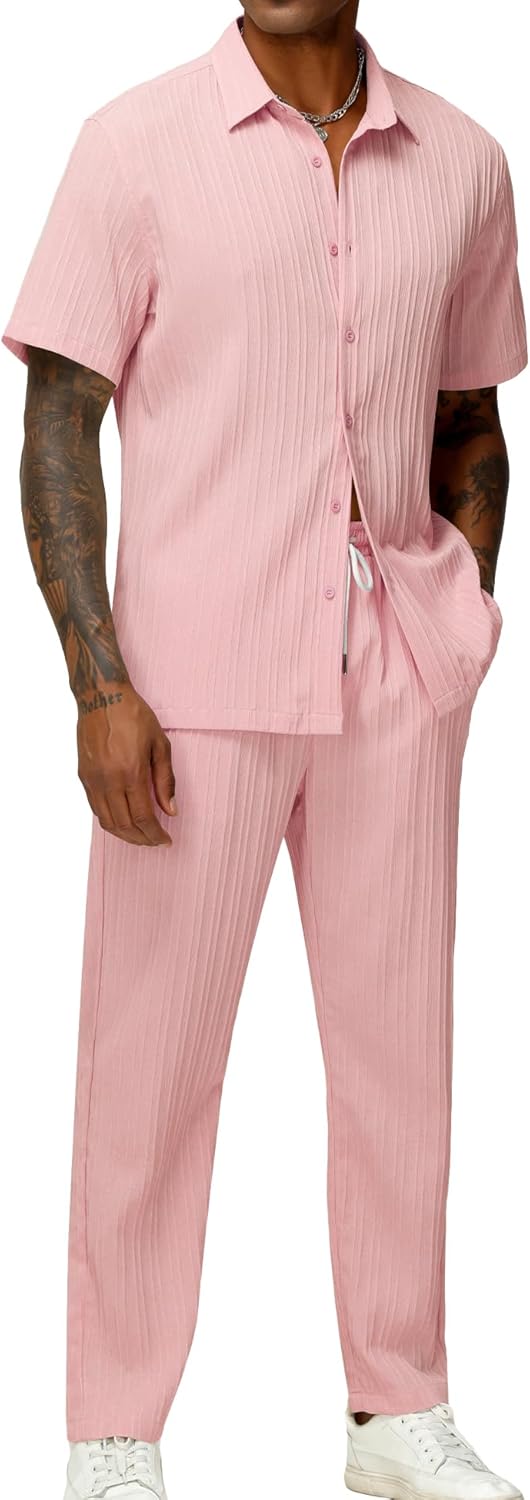 LecGee Men's Vertical Striped Textured Outfits for Summer Fun