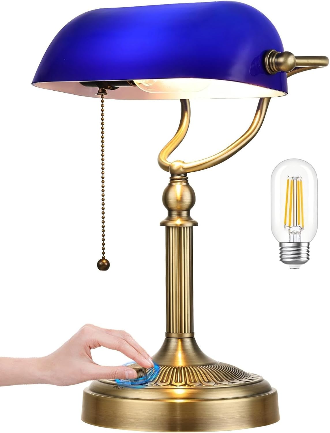 Stepless Dimmable Blue Glass Bankers Desk Lamp for Home Office
