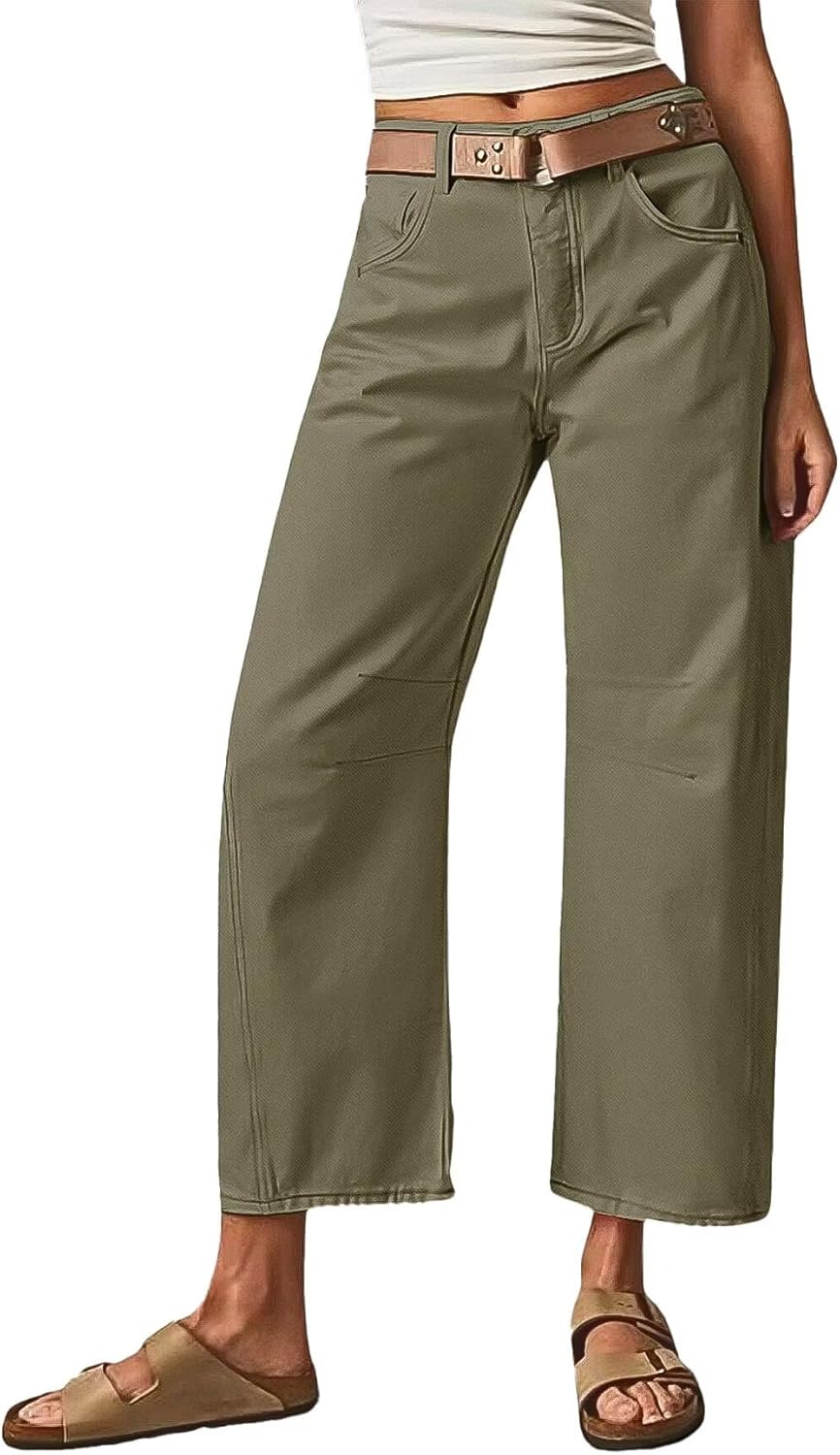 Flamingals Womens Mid Waist Crop Straight Leg Jeans for Style
