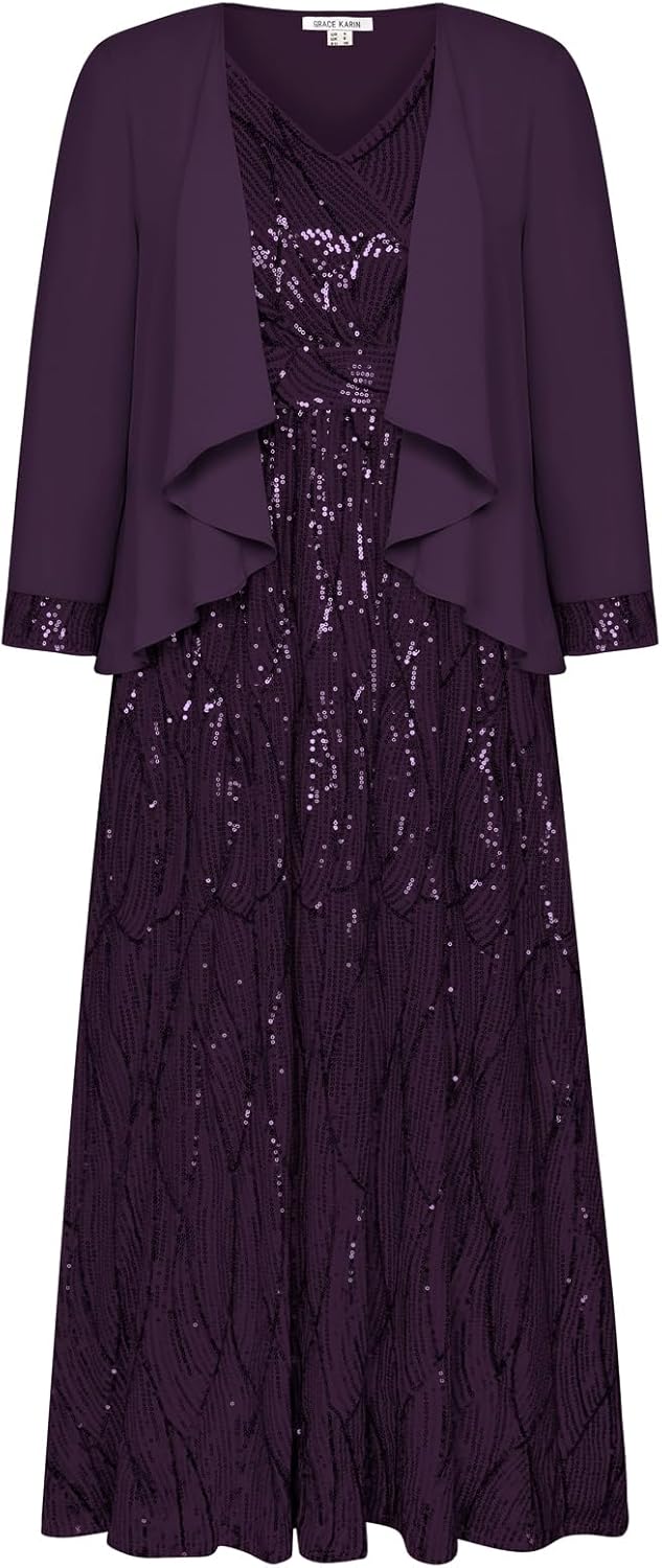 Stunning Two Piece Sequin Dress with Jacket for Special Occasions