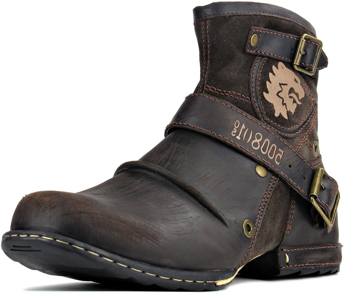 OSSTONE Moto Boots for Men - Unique Zipper-up Leather Chukka