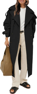 Farktop Womens Oversized Long Trench Coat Double Breasted (Style JMP6)
