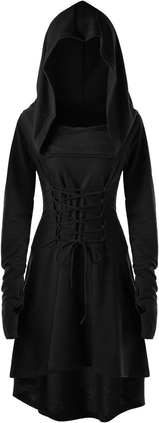 Womens Renaissance Costumes Hooded Robe Vintage Pullover Dress