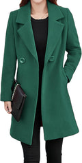 Tanming Womens Notched Collar Wool Blend Long Pea Coat - Classic Fit