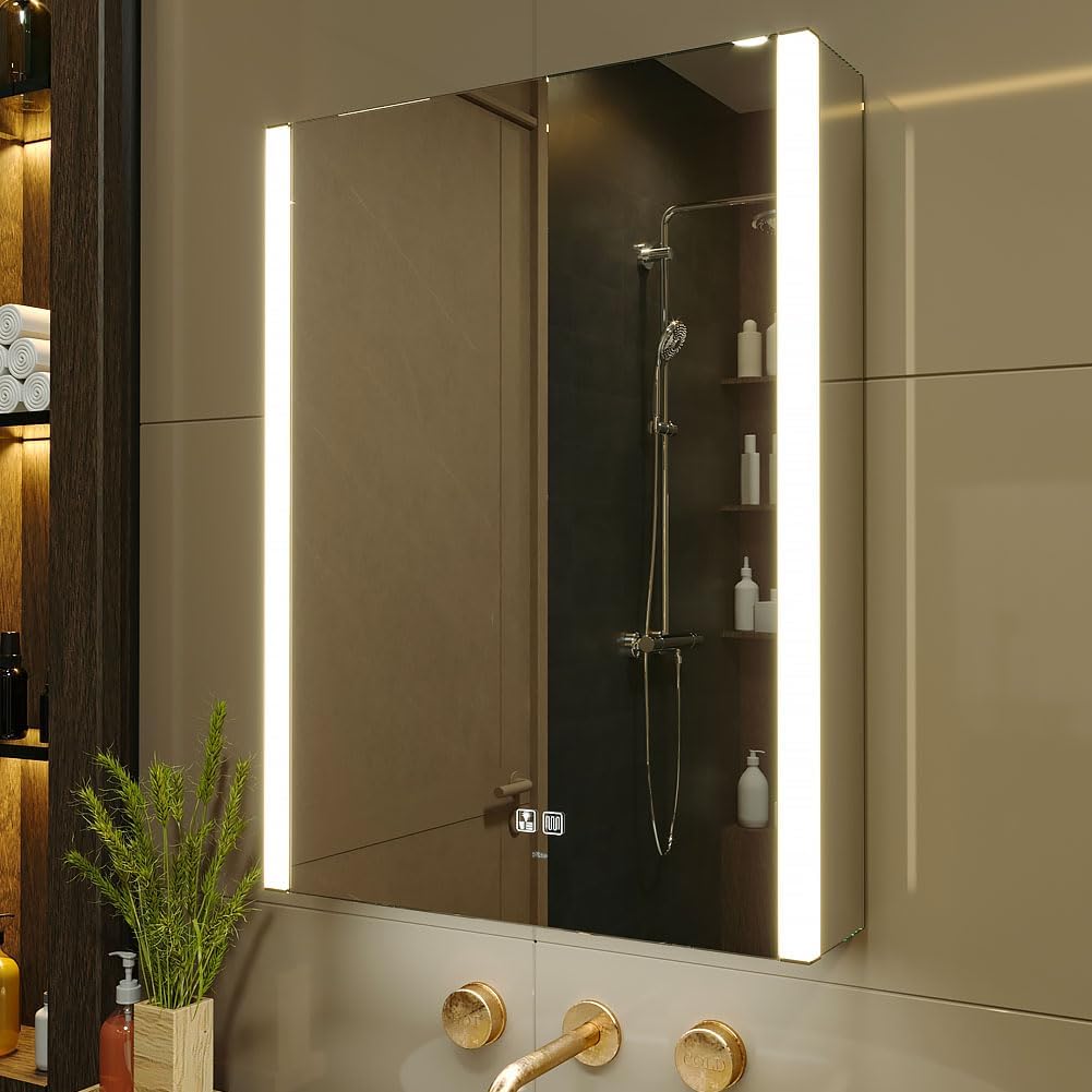 KWW LED Lighted Bathroom Medicine Cabinet with USB and Defogger
