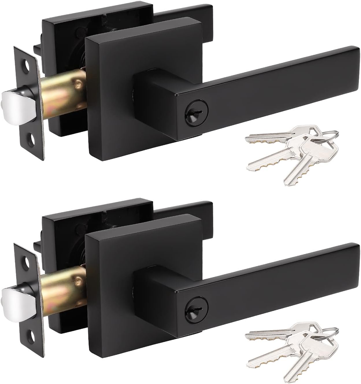 KNOBWELL Heavy Duty Matte Black Door Handles with Lock and Key