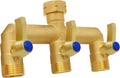 Brass Garden Hose Splitter 3 Way - Durable 3/4 in Y-Connector