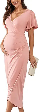 2024 Women's Maternity Wrap Dress for Baby Shower and Photoshoot