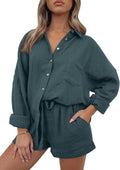 AUTOMET 2 Piece Lounge Set for Women - Oversized Shirt & Shorts