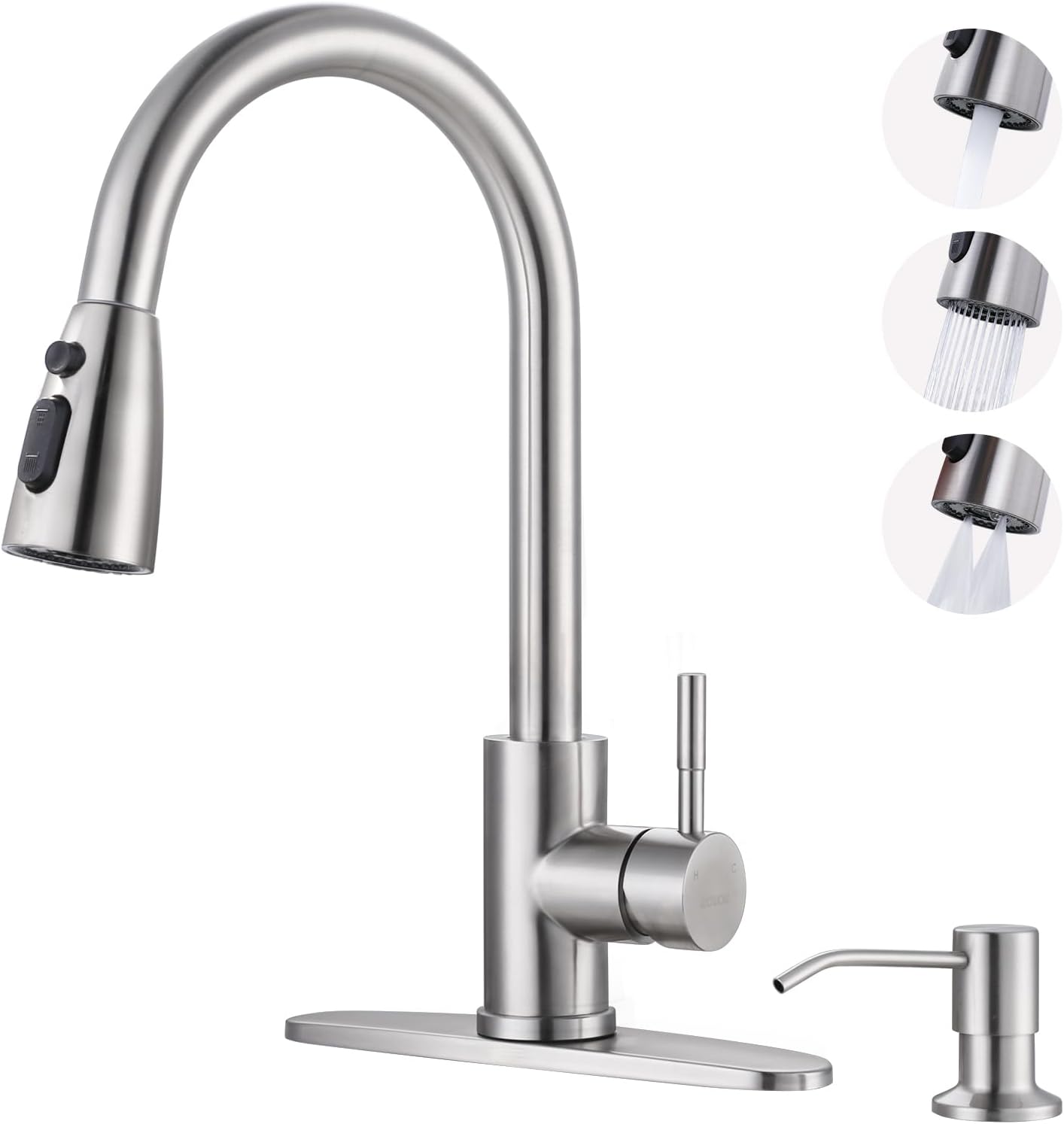 WOWOW Kitchen Faucet with Soap Dispenser: Modern Brushed Nickel