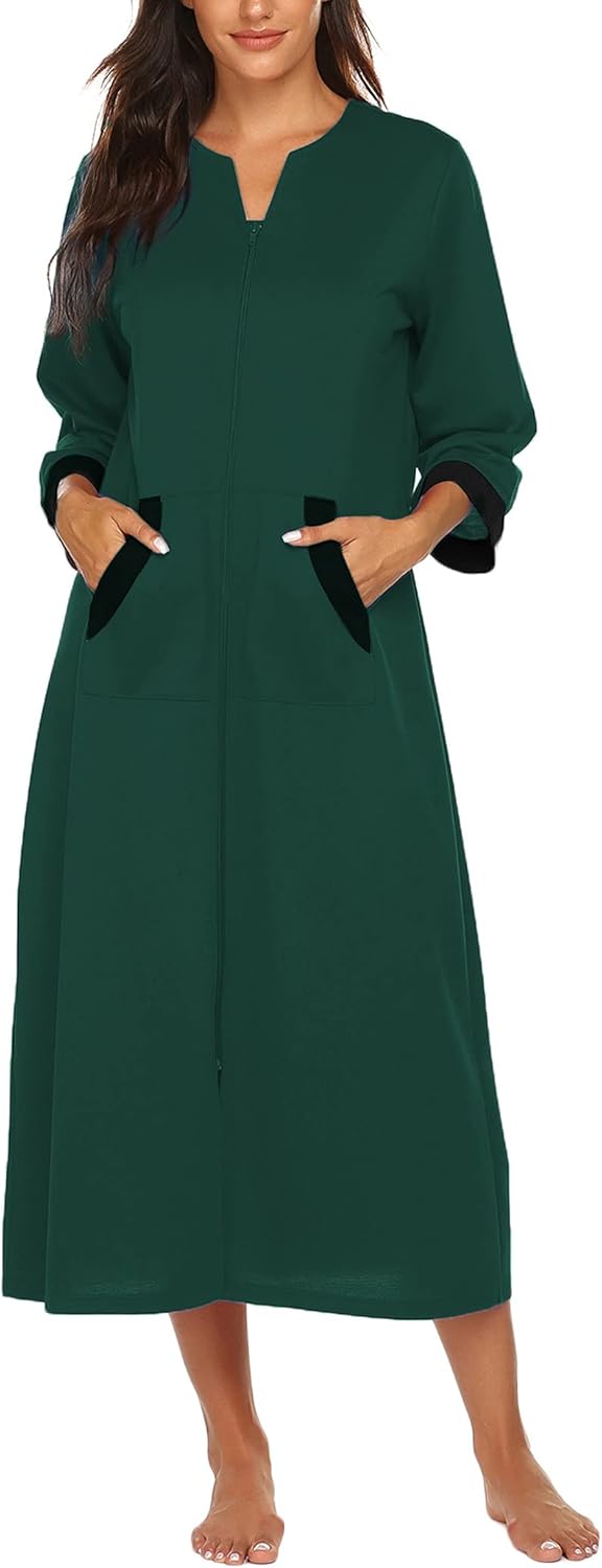 Ekouaer Women Zipper Robe with Pockets for Cozy Comfort