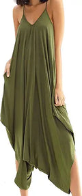 Plus Size Women's V Neck Jumpsuit with Pockets - Cotton Blend