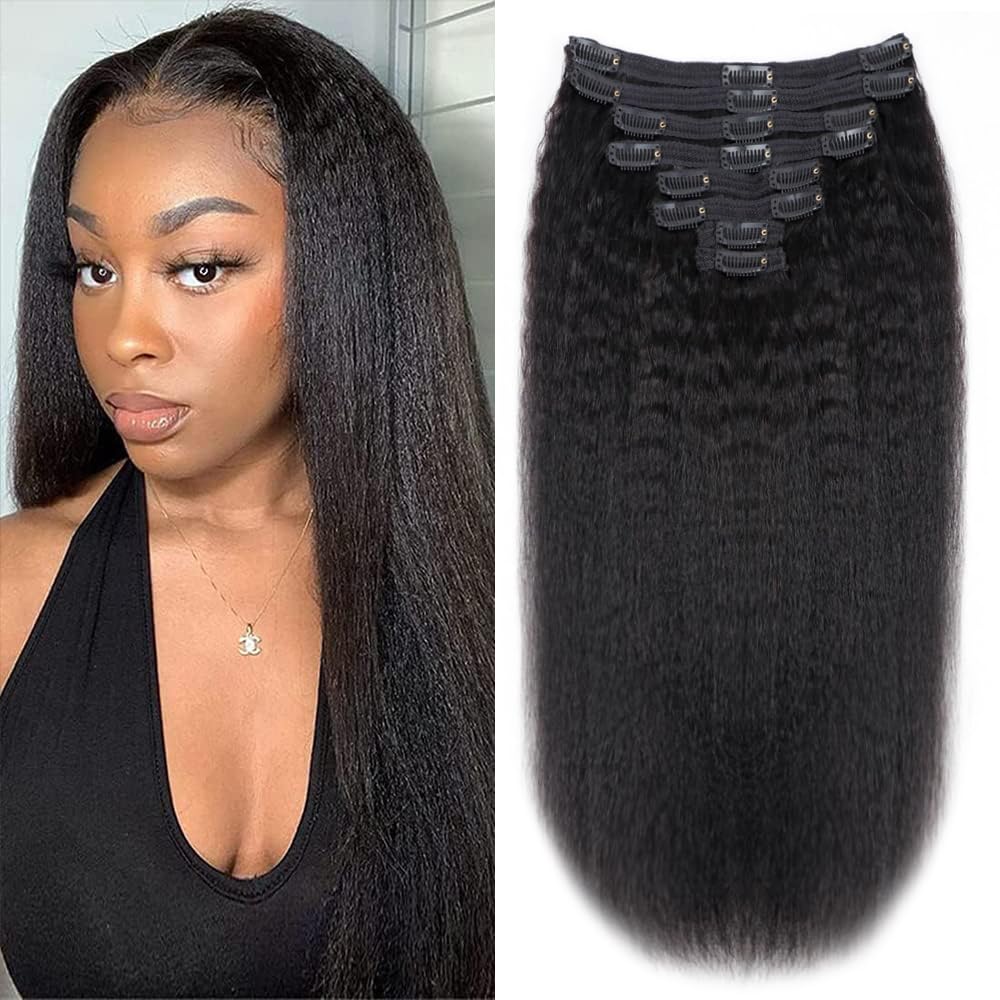 Kinky Straight Human Hair Clip in Extensions for Full Volume