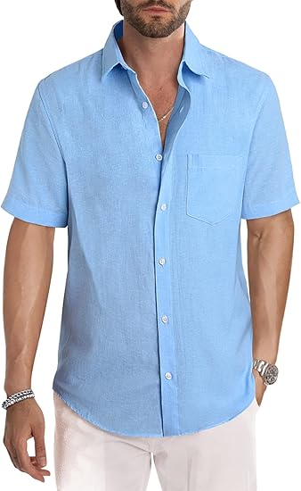 JMIERR Men's Casual Stylish Short Sleeve Button-Up Striped Shirt