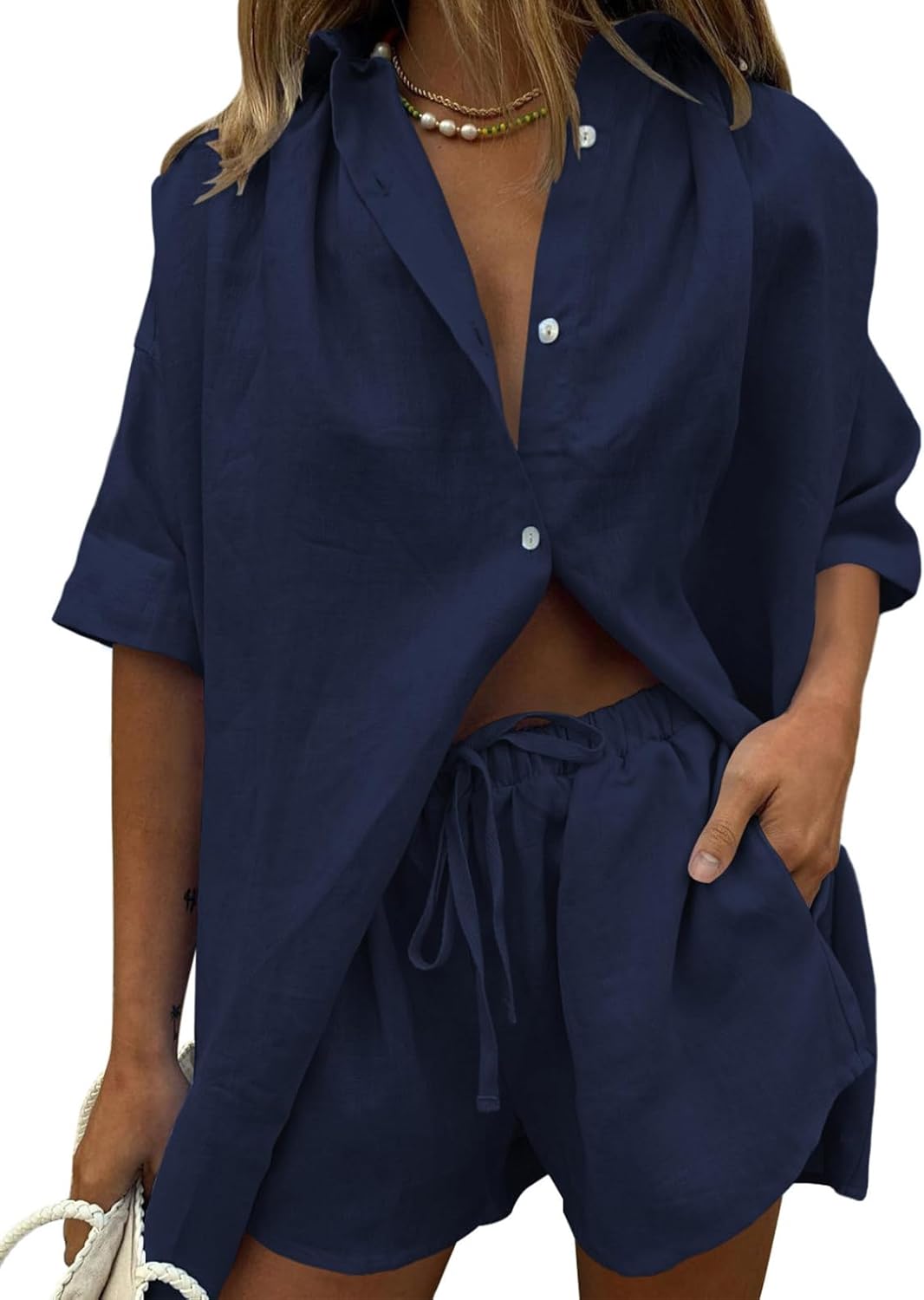 Fixmatti Women 2 Piece Outfit Summer Short Sleeve Set for Style