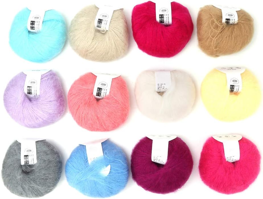 Popular Soft Mohair Knitting Yarn for DIY Projects in 12 Colors