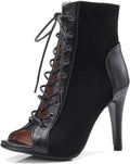 Peep Toe High Top Sandals Lace Up Heels - Sleek Black Party Pumps