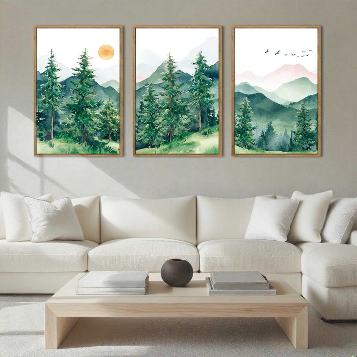Extra Large Forest Wall Art Set of 3 for Living Room Decor