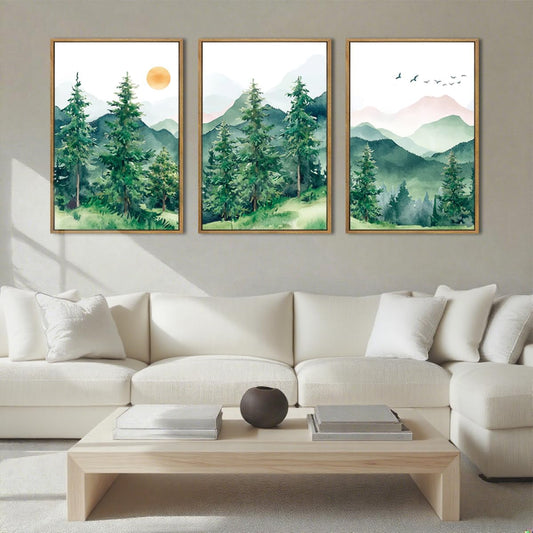 Extra Large Forest Wall Art Set of 3 for Living Room Decor