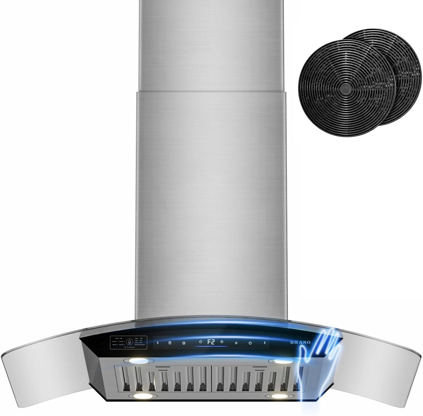 BRANO 36 Inch Island Range Hood with 900 CFM Powerful Suction