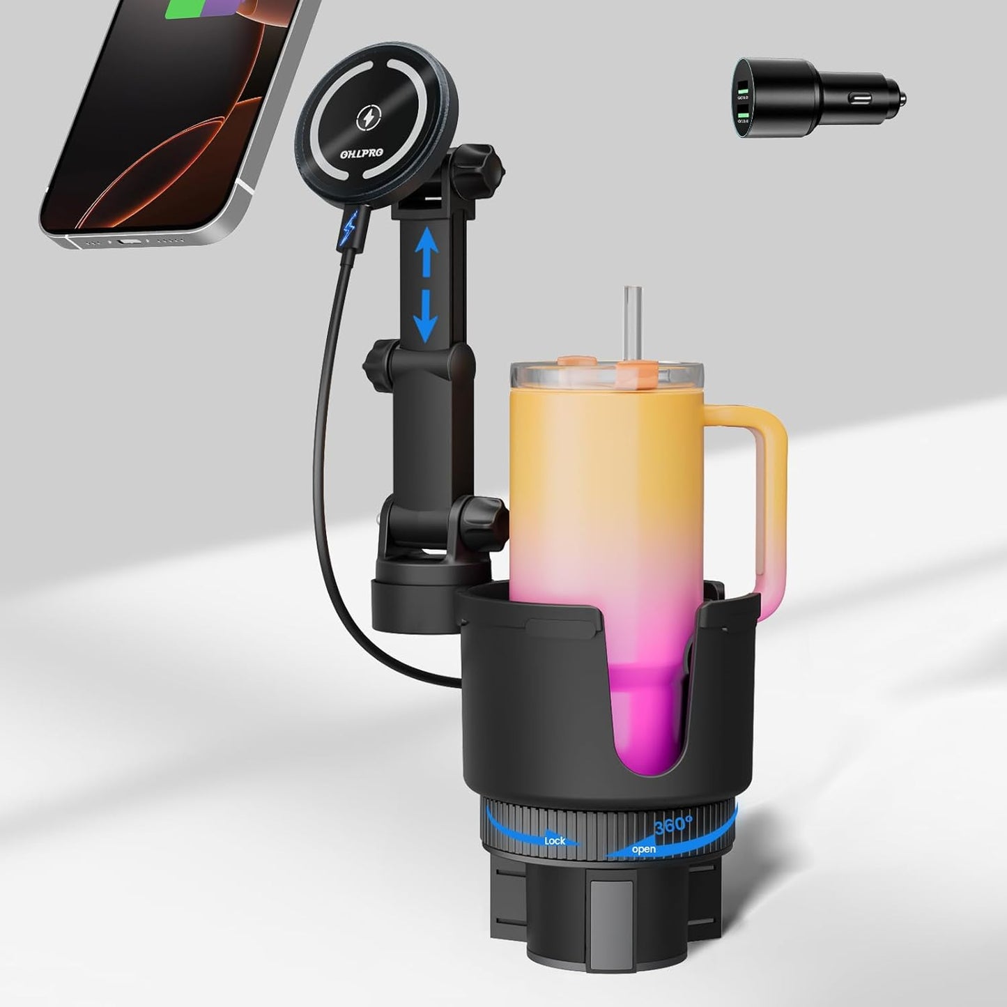 OHLPRO MagSafe Car Charger Cup Holder Mount for iPhone 17 Pro Max