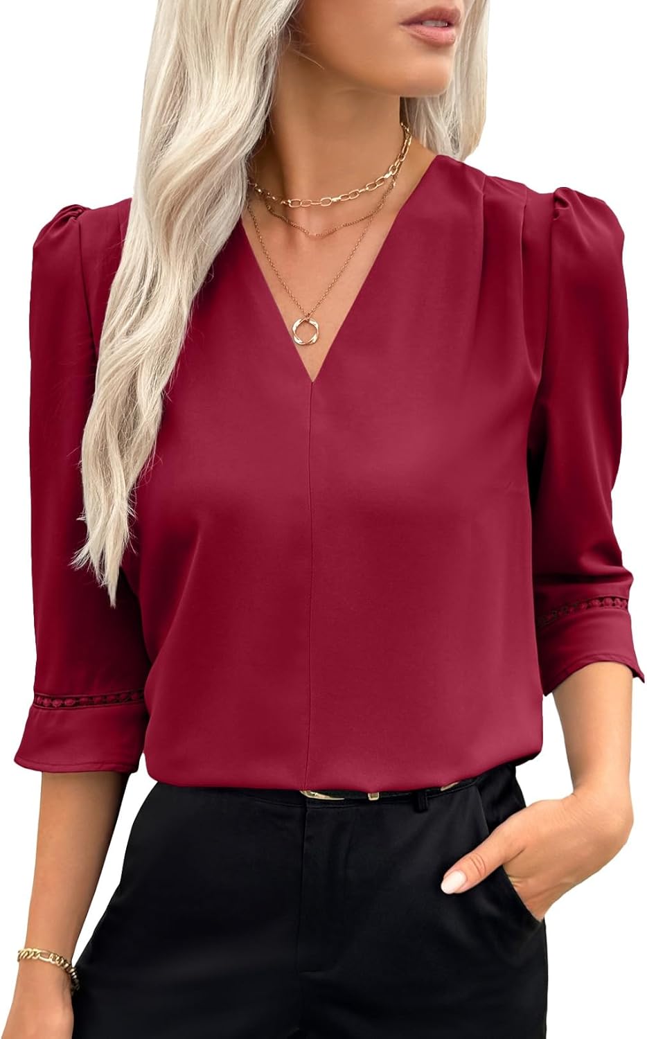 EVALESS Women's 3/4 Sleeve Tops for Business and Casual Wear