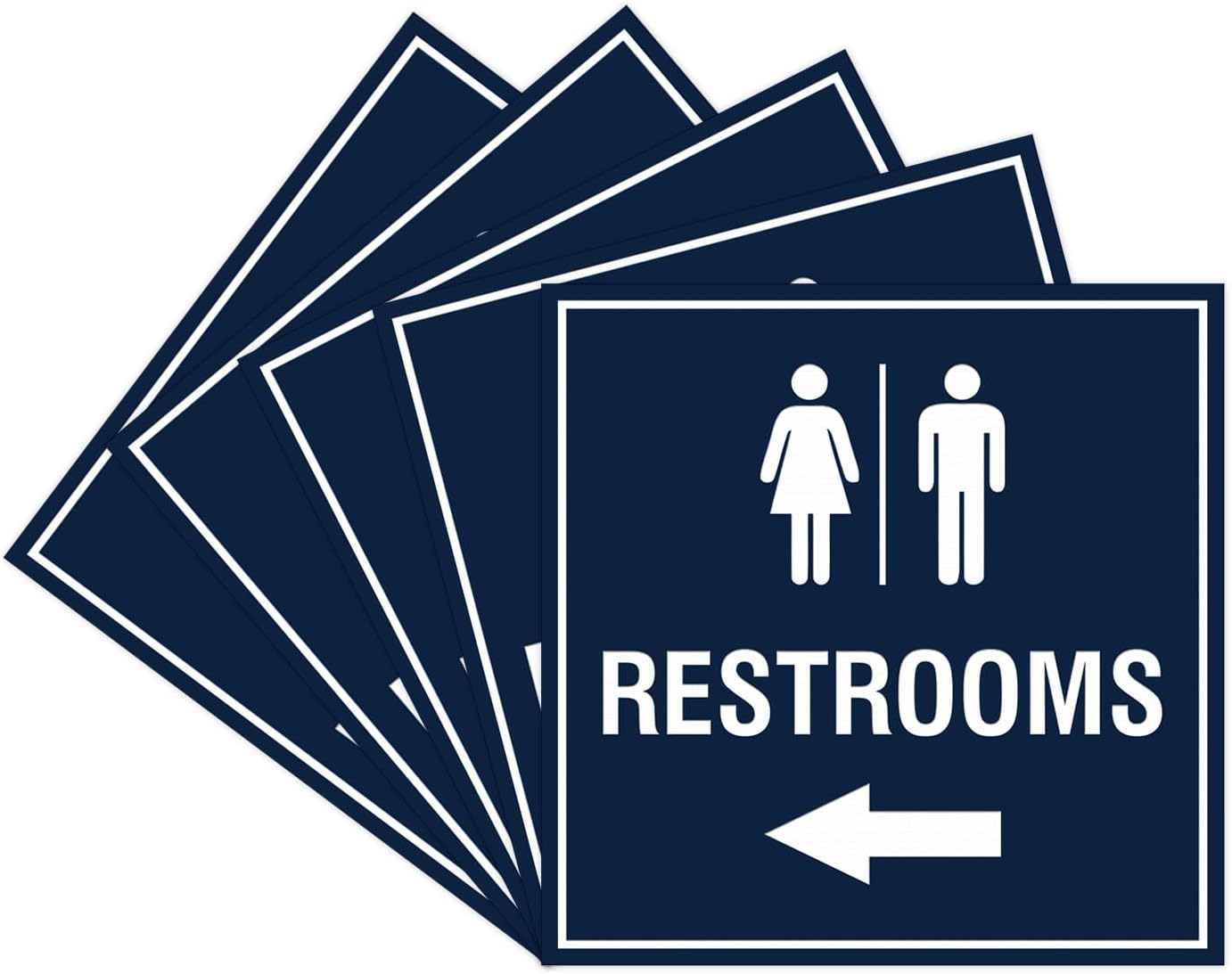 Square Restrooms Left Arrow Sign with Adhesive Tape - 5 Pack