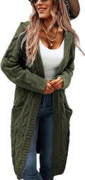 Women's Hooded Open Front Long Cardigan - Oversized Cable Knit Cozy
