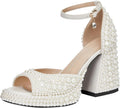 Goolita Women's Pearl-Embellished Open Toe Platform Heels for Events