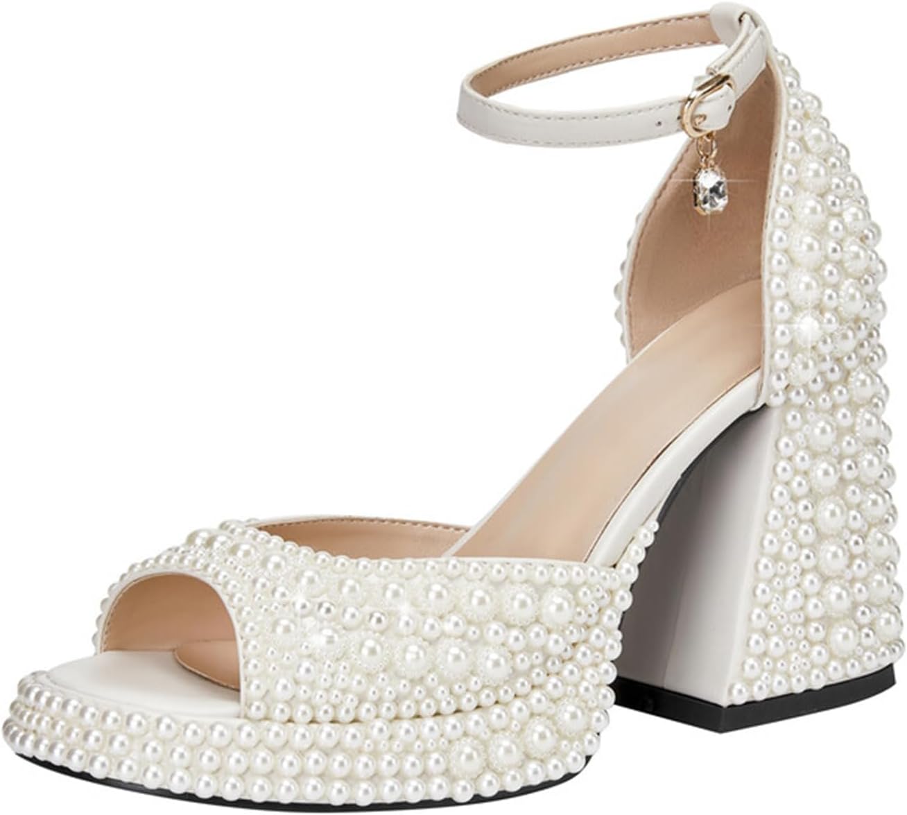 Goolita Womens Open Toe Pearl Platform Heels for Elegant Events