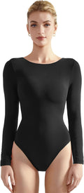 SUUKSESS Women Crew Neck Long Sleeve Thong Bodysuit - Sleek Fit