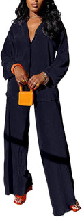 kaimimei Casual 2 Piece Outfit for Women - Linen-Blend Button Down Set