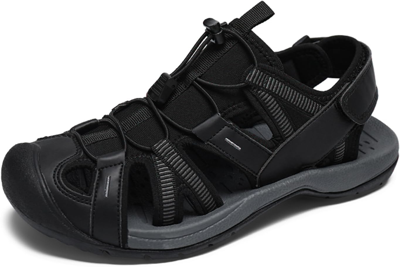 Men's Closed Toe Leather Hiking Sandals - E ZEREELL