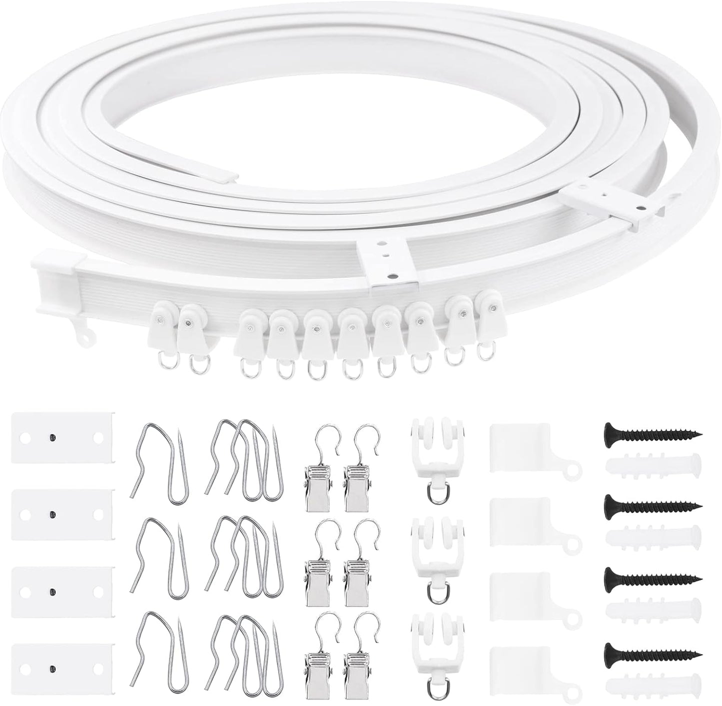 Flexible Ceiling Curtain Track Set with Hooks & Clips