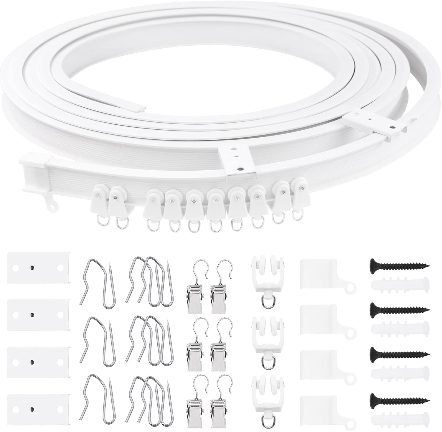 Flexible Ceiling Curtain Track Set with Hooks & Clips