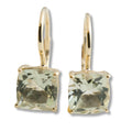 Cushion Green Amethyst Gold Plated Sterling Silver Leverback Earrings