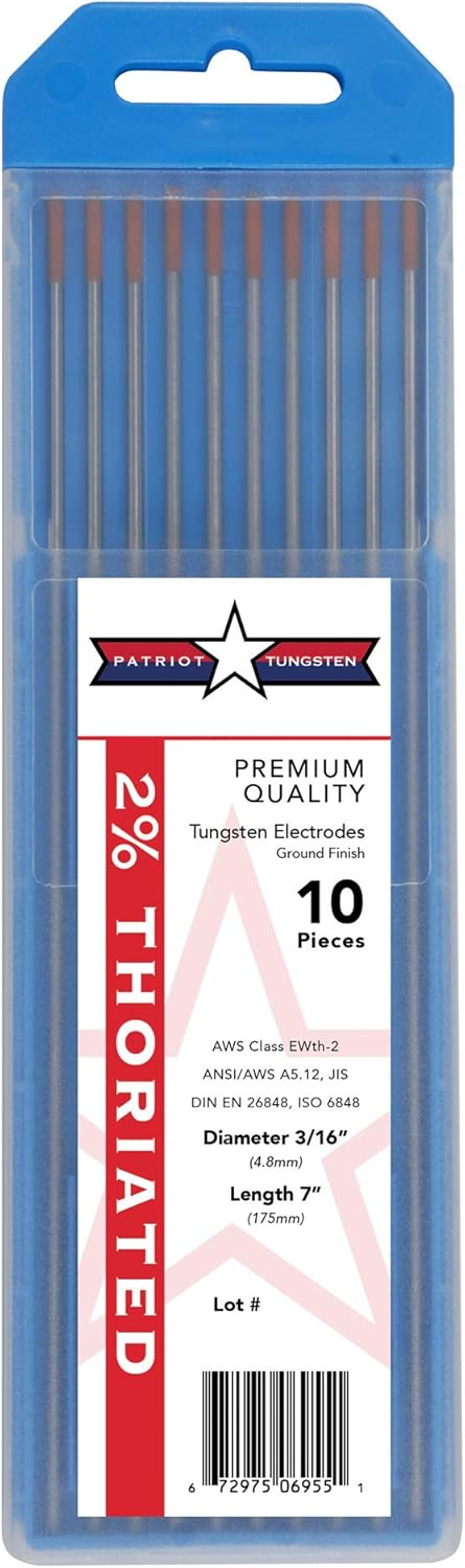 2% Thoriated TIG Welding Tungsten Electrodes 3/16 x 7 Pack